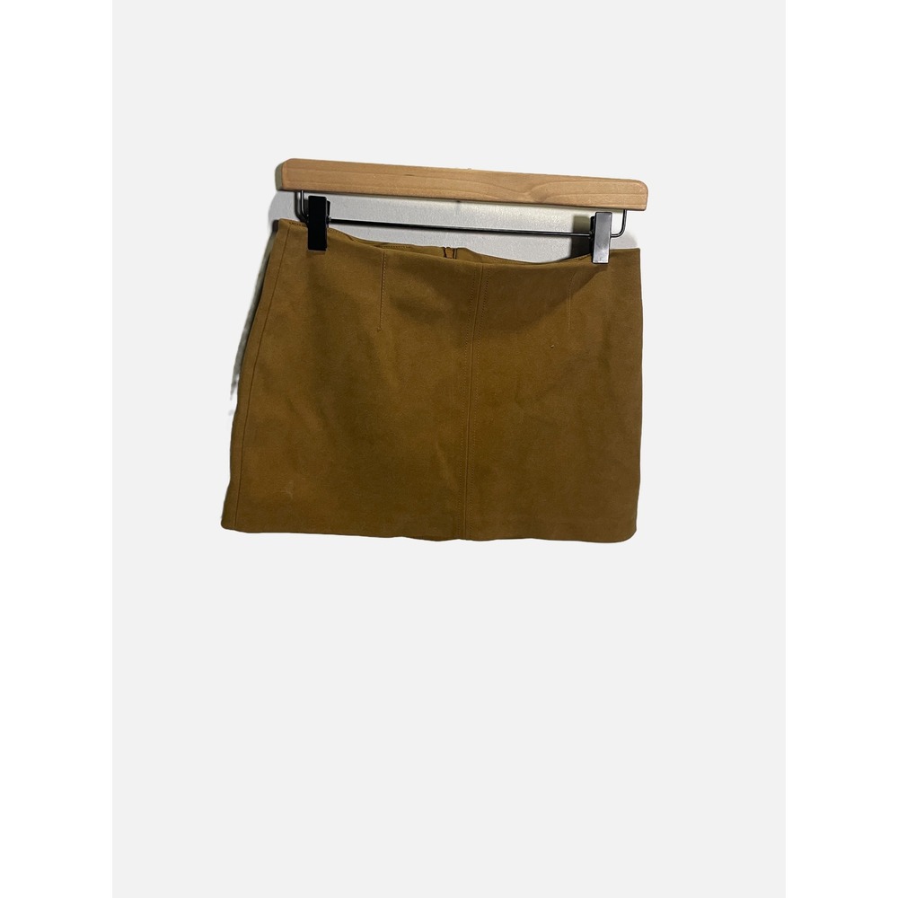 Bershka Mini Skirt Womens S Brown Faux Suede High Waisted Casual Chic